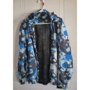 E.t.m Sports & Casuals Blue Camo Hooded Windbreaker Jacket Men's Size M